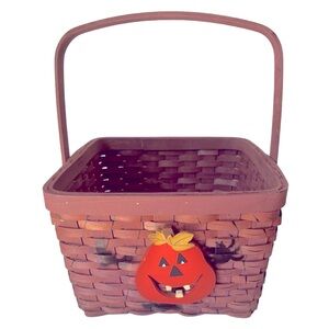 Spooky Purple Halloween Basket with a Pumpkin, Bats, and Spiders on the Sides.